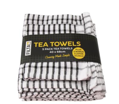 image of Filta Black Cotton Terry Tea Towels - 5 Pack