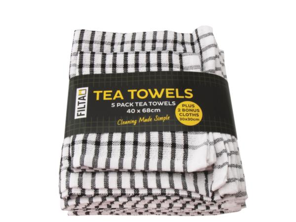 product image for Filta Black Cotton Terry Tea Towels - 5 Pack