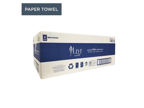 product image for Livi Essentials Slimfold Premium Paper Towels Blue 2 Ply, Carton of 20 Packs