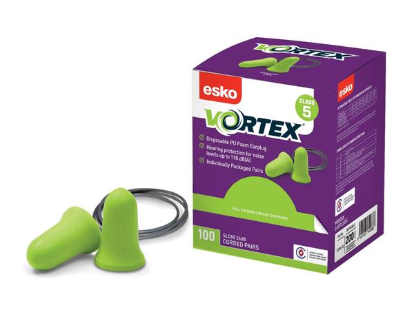 product image for Esko Vortex earplugs, hi-vis green, bell-shaped, box 100 corded pairs