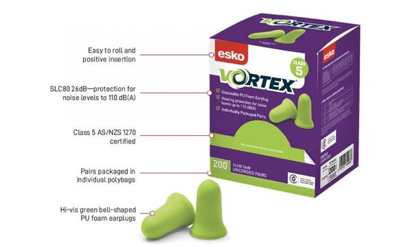 gallery image of Esko Vortex earplugs, hi-vis green, bell-shaped, box 200 uncorded pairs