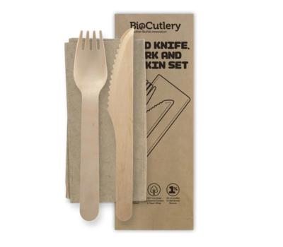 image of Biopak 16cm Wood Knife, Fork & Napkin Set