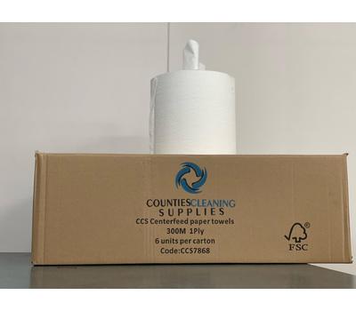 image of CCS Centrefeed 1ply 300M White Rolls 6 pack