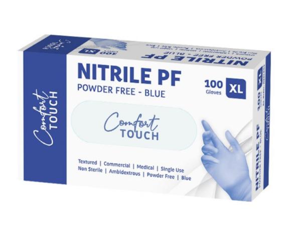product image for Comfort Touch Blue Nitrile Powder Free Gloves 100 pack (XL)