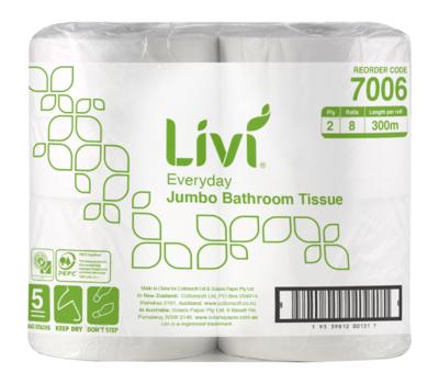 image of Livi Everyday Jumbo 2ply Toilet Rolls 300m 8 pack
