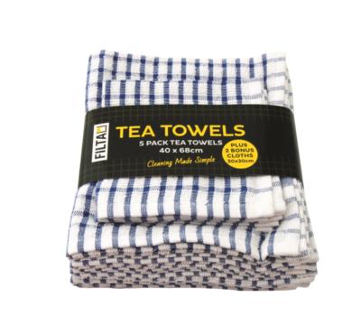 image of FILTA COTTON TERRY TEA TOWELS 5 pack Blue