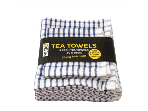 product image for FILTA COTTON TERRY TEA TOWELS 5 pack Blue