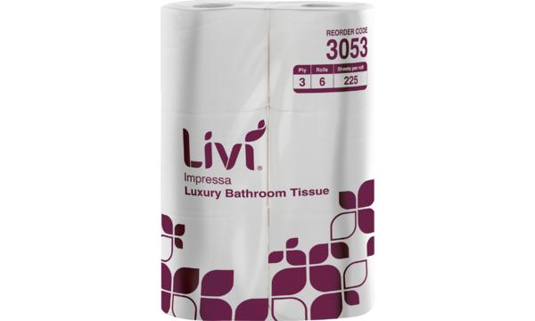 gallery image of Livi Impressa Toilet Paper Wrapped Embossed 3 Ply 225 Sheets, Carton of 48 Rolls