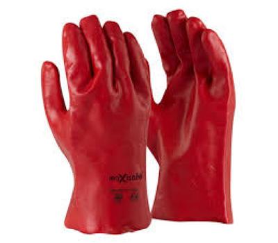 image of Pvc Gauntlet Gloves 27Cm (Red - Single Dipped)