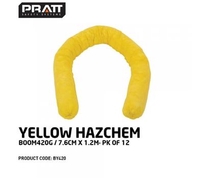 image of PRATT YELLOW HAZCHEM Chemical Sock BOOM 420G / 7.6CM X 1.2M  12 pack