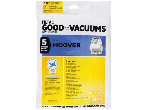 product image for HOOVER MICROFIBRE VACUUM CLEANER BAGS 5 PACK (F027)