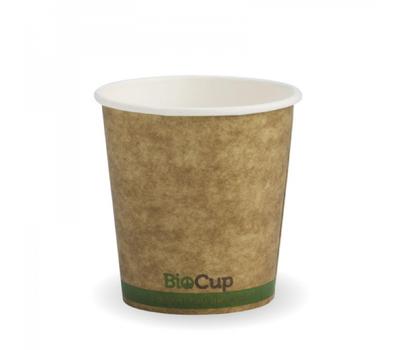image of BioPak single wall hot Kraft Green Stripe Cup 120ml / 4oz (63mm)