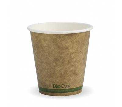 image of BioPak single wall hot Kraft Green Stripe Cup 230ml / 6oz (80mm)