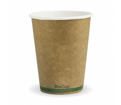 image of BioPak single wall hot Kraft Green Stripe Cup 390ml / 12oz (90mm)