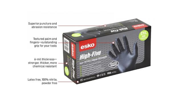 gallery image of ESKO HIGH FIVE industrial black nitrile disposable gloves 100pk 